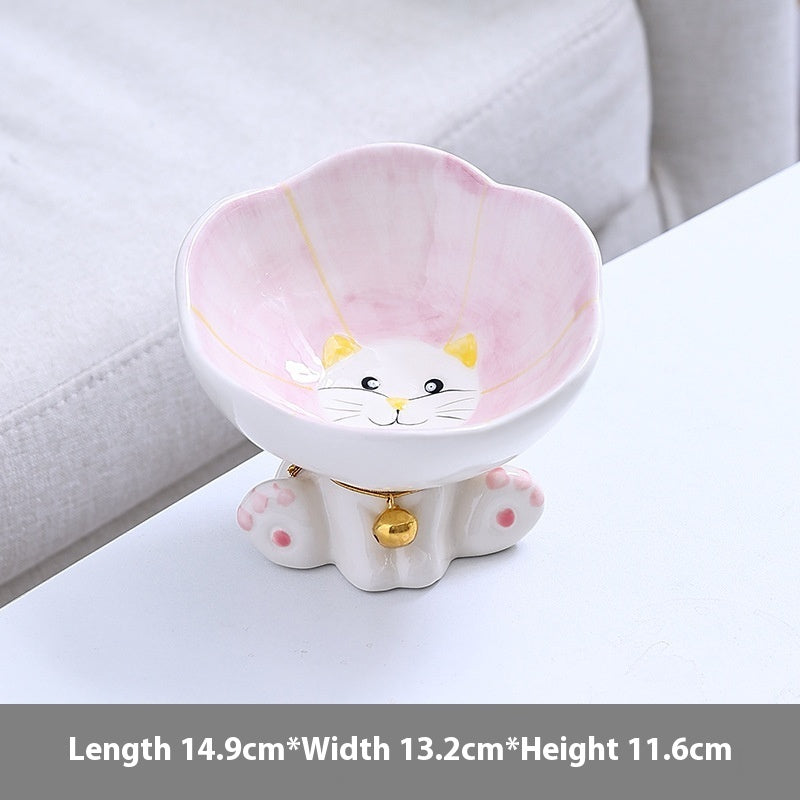KFX-4249533 Cute Ceramic Cat Bowl with Anti-Tumble Design - Available in Blue, Green, Pink, and Purple