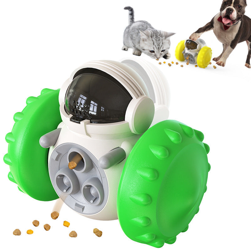 KFX-4253117 Intelligent Food Dispensing Robot Toy for Pets - Green, Mobility & Non-Tipping Design