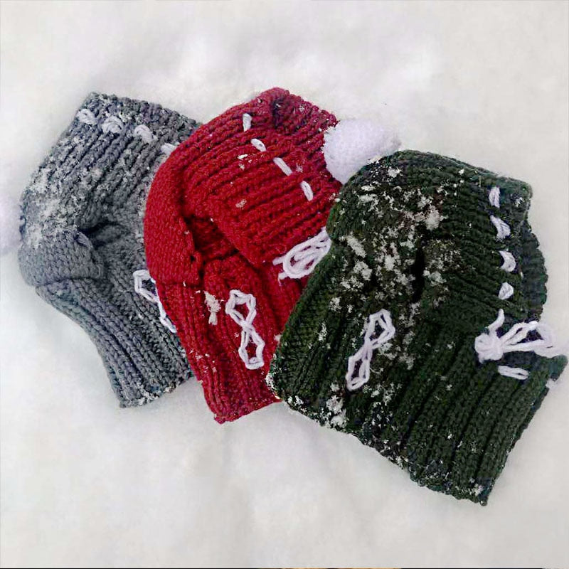 KFX-4254141 Cozy Woolen Winter Hat for Small Dogs - 100% Cotton in Gray, Red, Green Options