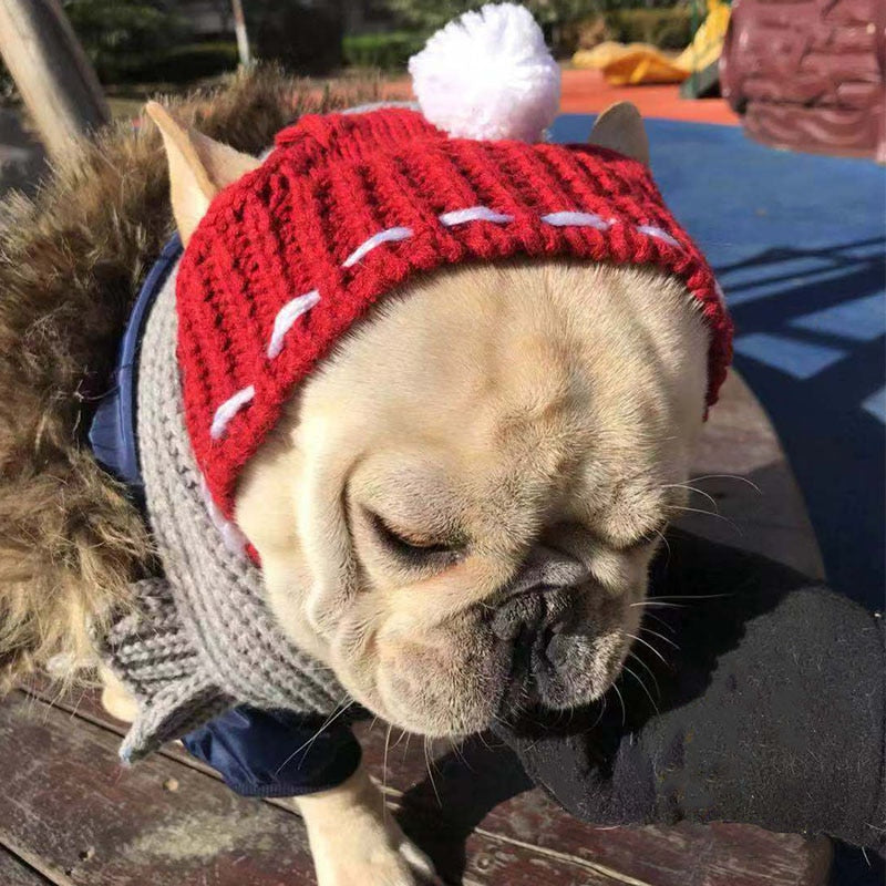 KFX-4254141 Cozy Woolen Winter Hat for Small Dogs - 100% Cotton in Gray, Red, Green Options