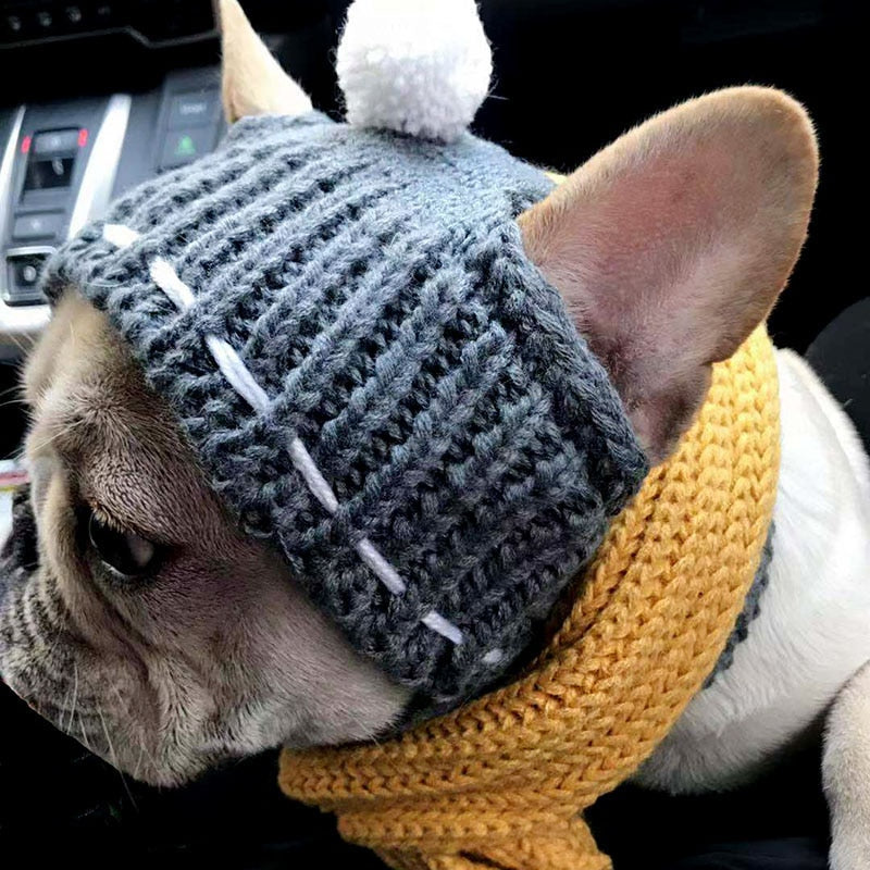 KFX-4254141 Cozy Woolen Winter Hat for Small Dogs - 100% Cotton in Gray, Red, Green Options