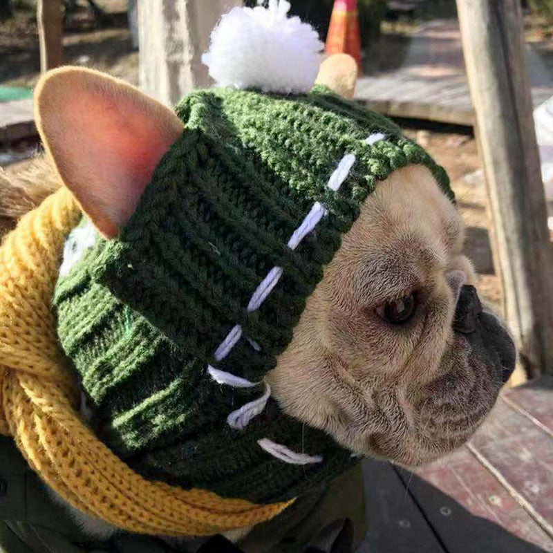KFX-4254141 Cozy Woolen Winter Hat for Small Dogs - 100% Cotton in Gray, Red, Green Options