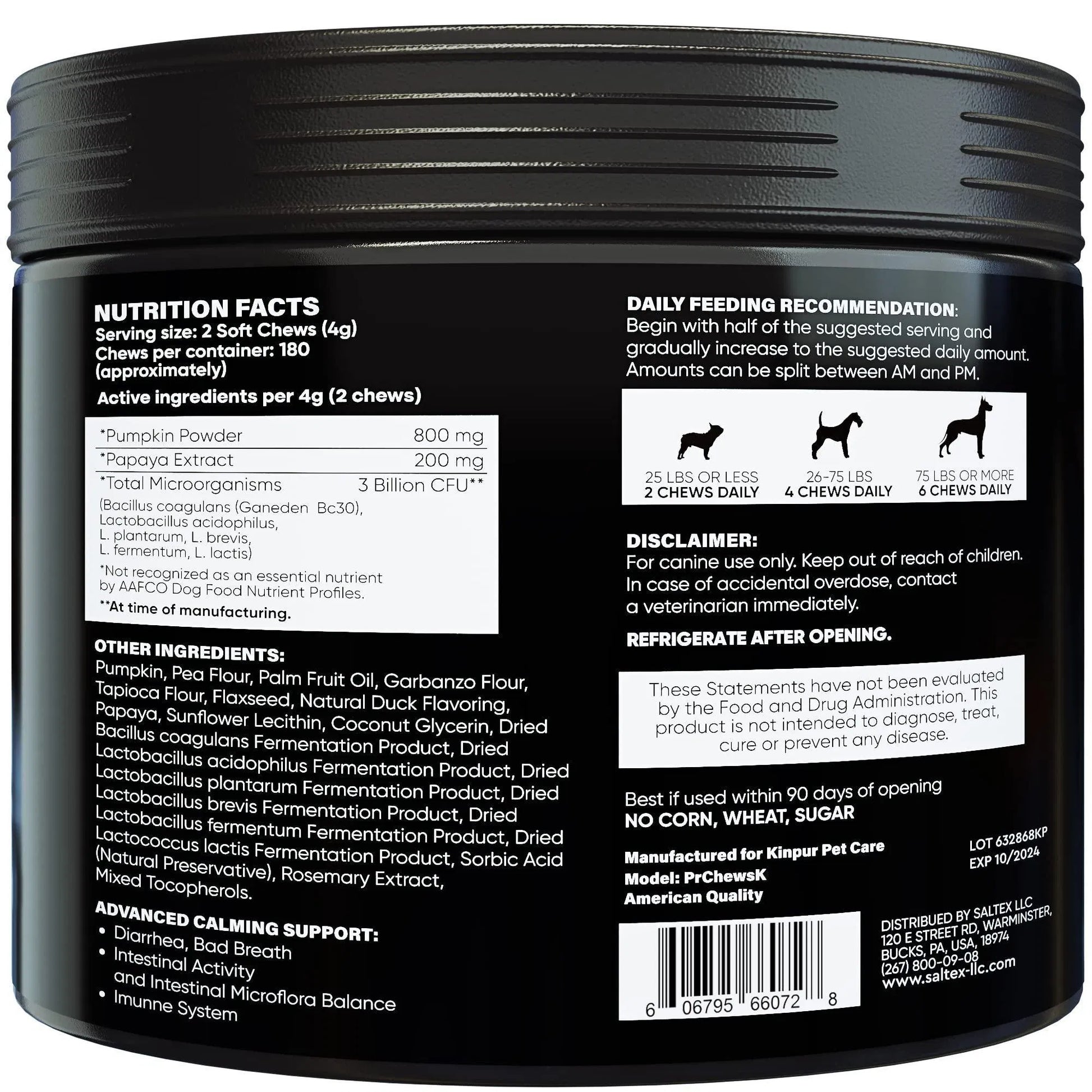 KFX-4255165 Dog Probiotics Chews for Gut Health, Itchy Skin Relief, Digestive Support & Immune Boost - Duck Flavor, 180 Chews