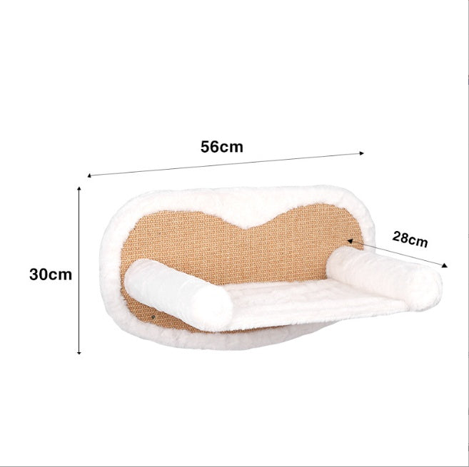 KFX-4256701 Wall-Mounted Cat Climbing Frame with Hanging Scratching Pole and Flannel Hammock