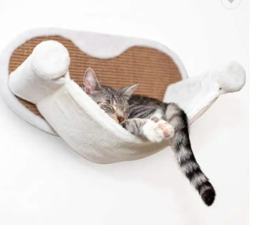 KFX-4256701 Wall-Mounted Cat Climbing Frame with Hanging Scratching Pole and Flannel Hammock