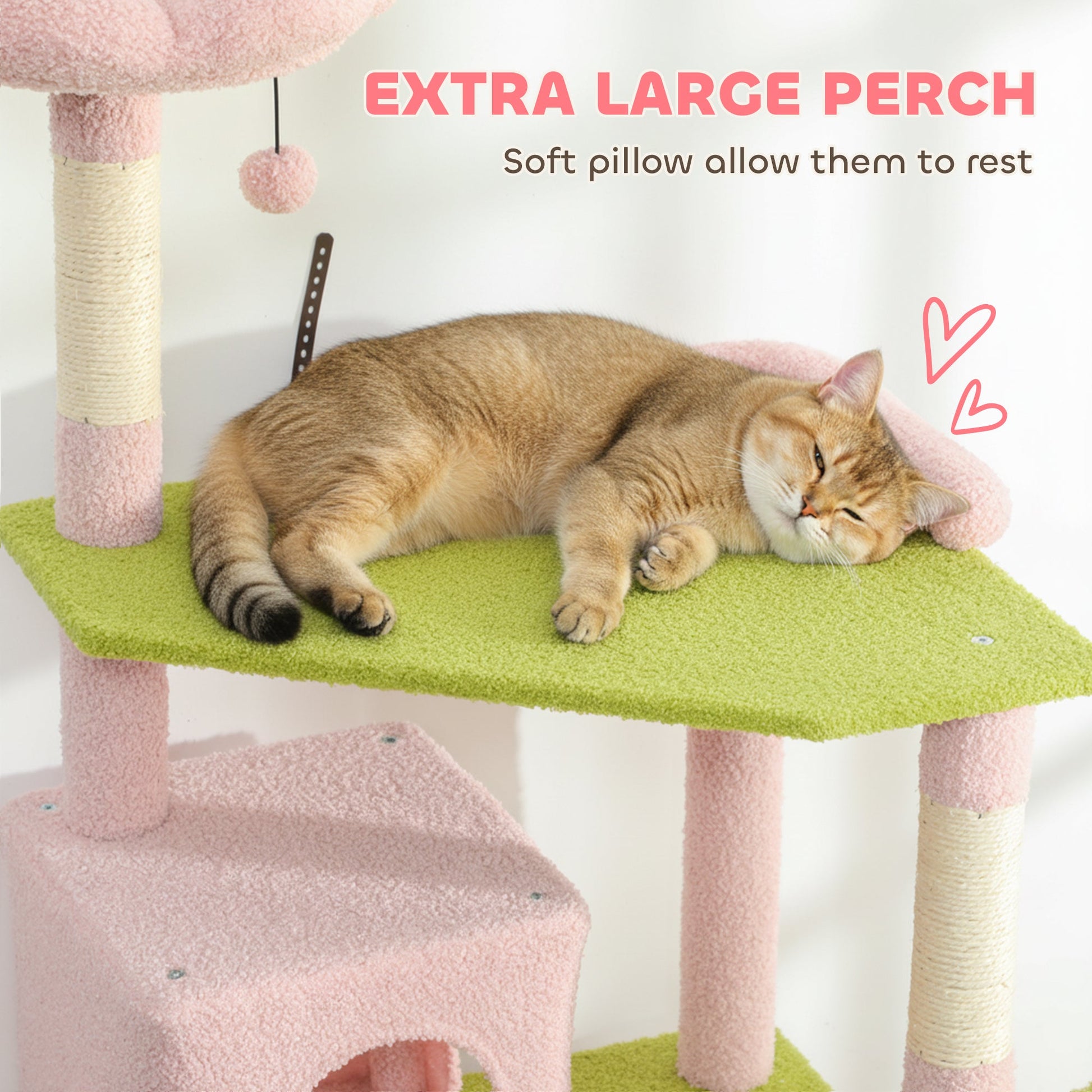 KFX-4258365 Flower Design 74" Cat Tree with Scratching Posts, Condos, and Hammock - Indoor Cat Tower in Pink