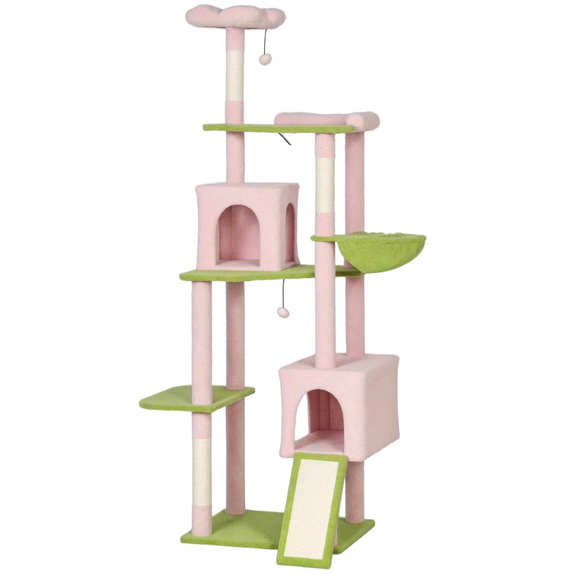 KFX-4258365 Flower Design 74" Cat Tree with Scratching Posts, Condos, and Hammock - Indoor Cat Tower in Pink