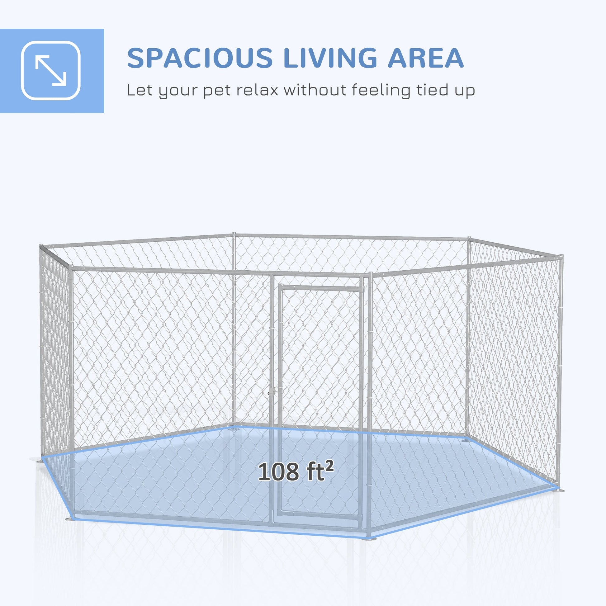 KFX-4258749 Outdoor Dog Kennel with Lockable Door for Medium to Large Dogs - 13.4' x 11.5' x 5.6' Silver Galvanized Steel, 108 ft²