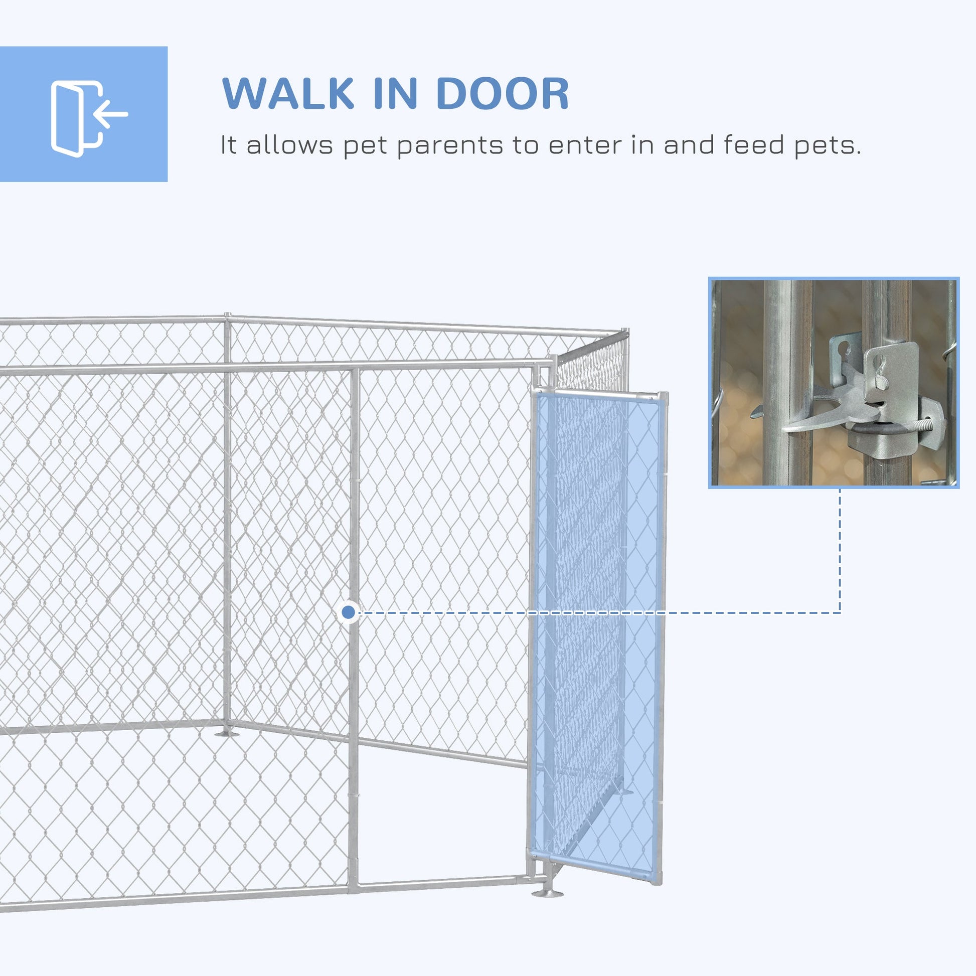 KFX-4258749 Outdoor Dog Kennel with Lockable Door for Medium to Large Dogs - 13.4' x 11.5' x 5.6' Silver Galvanized Steel, 108 ft²
