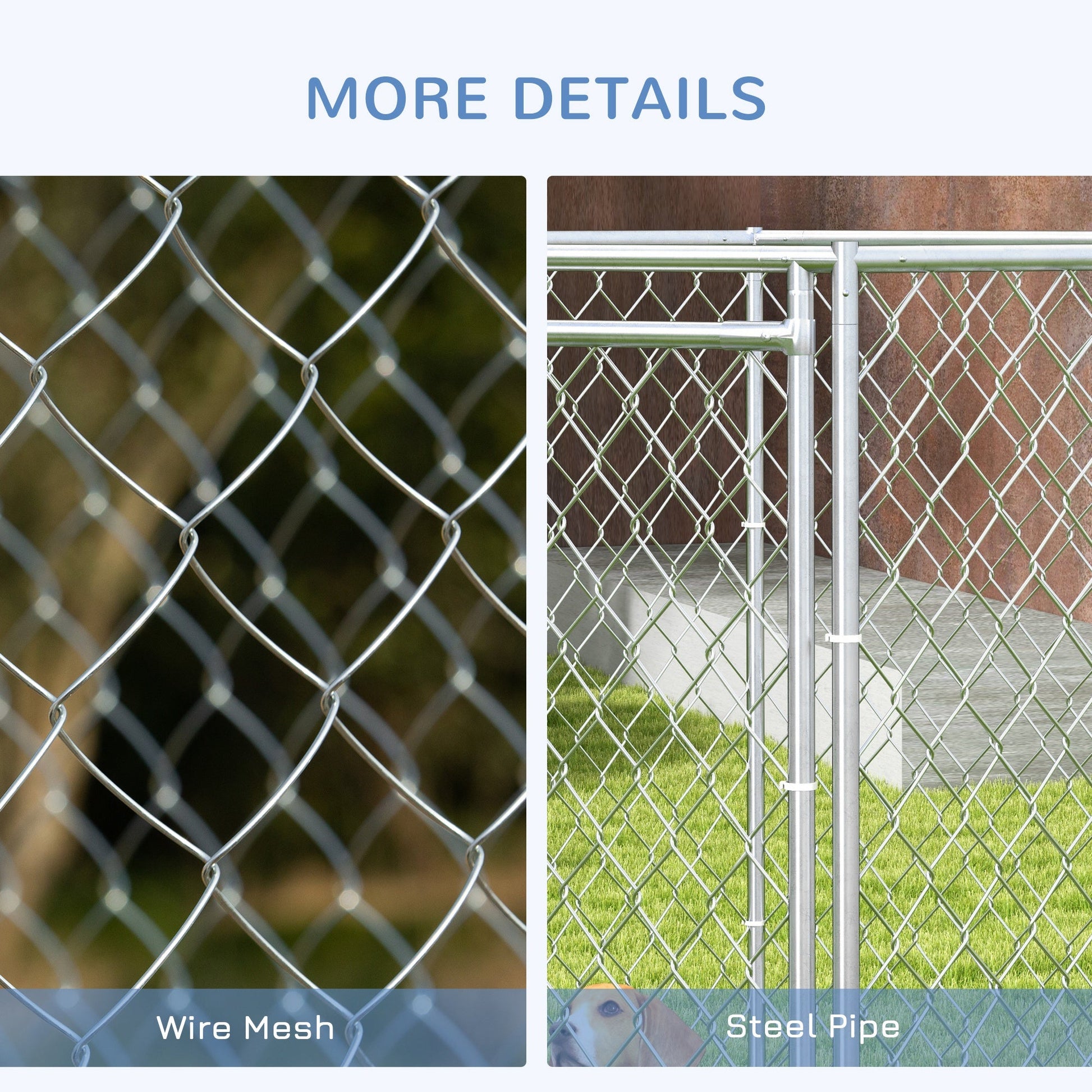 KFX-4258749 Outdoor Dog Kennel with Lockable Door for Medium to Large Dogs - 13.4' x 11.5' x 5.6' Silver Galvanized Steel, 108 ft²