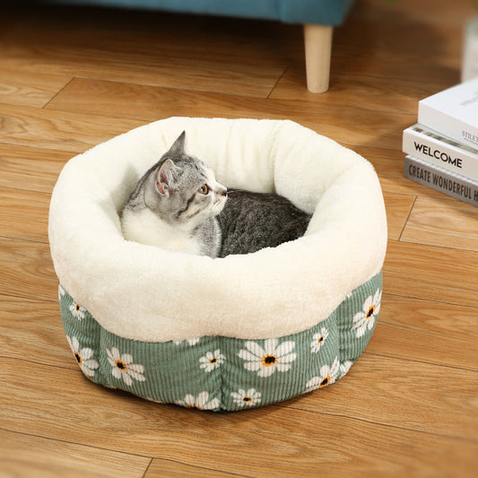 KFX-4259133 Cozy Cat Nest for Winter - Washed Cotton & PP Cotton Filling, Fully Machine Washable