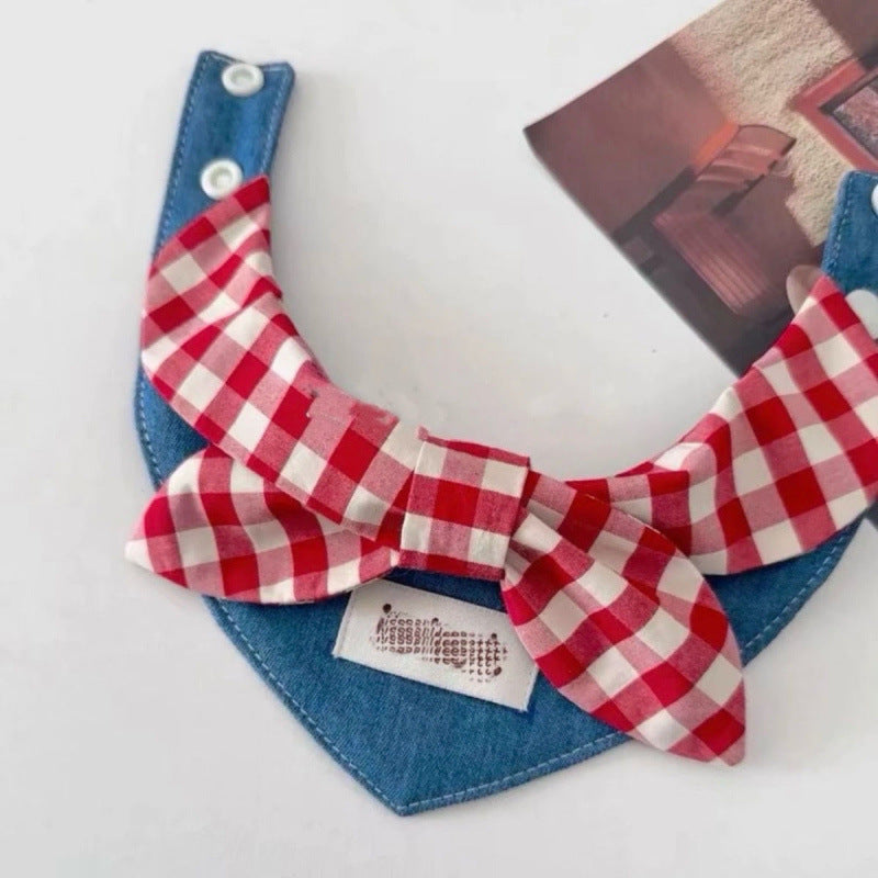 KFX-4260669 Cute Western Denim Bow Scarf for Pets - Ideal for Spring and Autumn