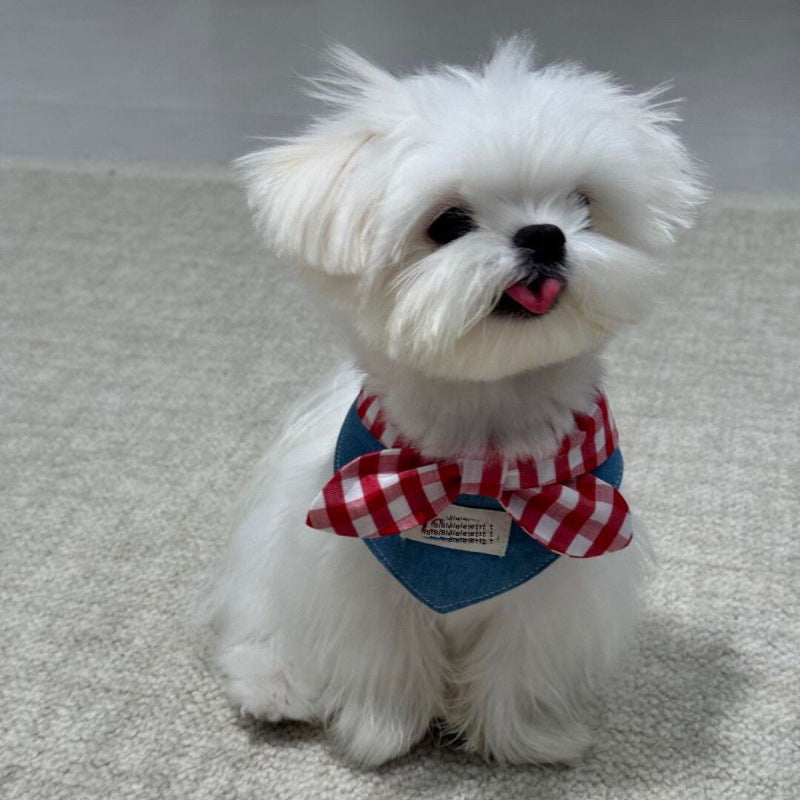 KFX-4260669 Cute Western Denim Bow Scarf for Pets - Ideal for Spring and Autumn