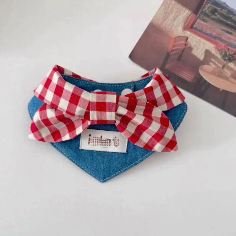 KFX-4260669 Cute Western Denim Bow Scarf for Pets - Ideal for Spring and Autumn