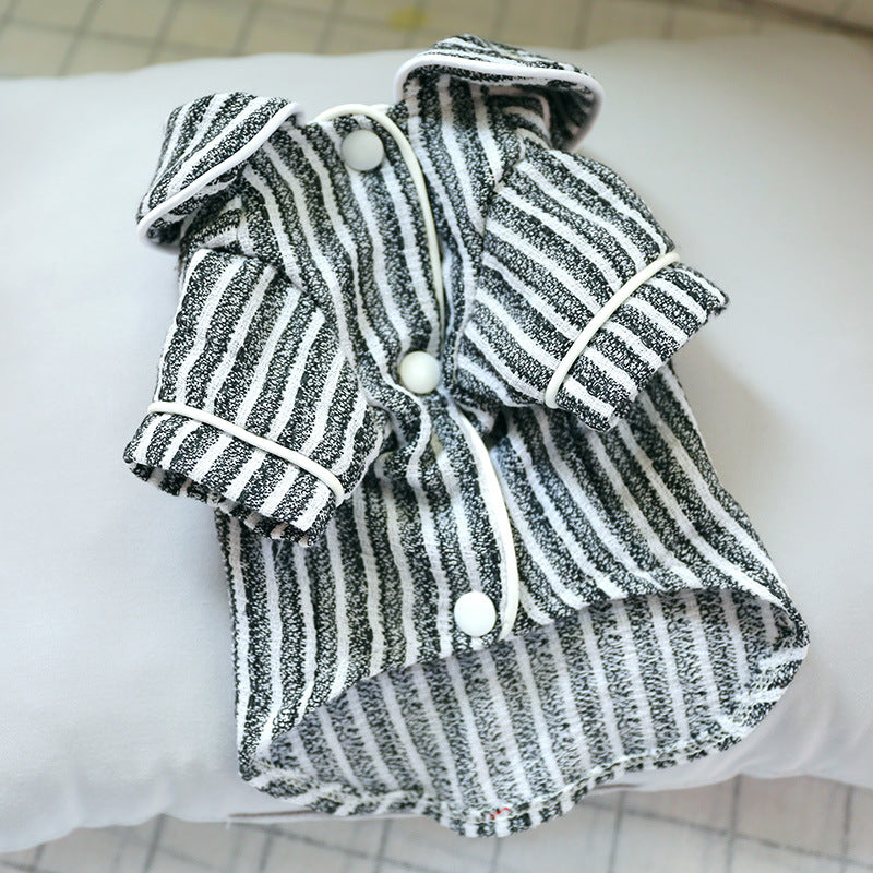 KFX-4261693 Striped Cotton and Linen Pajamas for Dogs and Cats in Pink, Blue, and Black/White