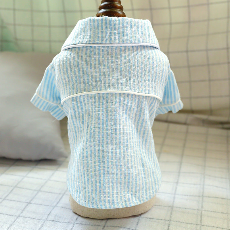 KFX-4261693 Striped Cotton and Linen Pajamas for Dogs and Cats in Pink, Blue, and Black/White