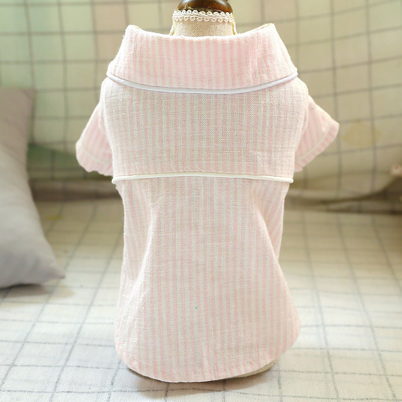 KFX-4261693 Striped Cotton and Linen Pajamas for Dogs and Cats in Pink, Blue, and Black/White