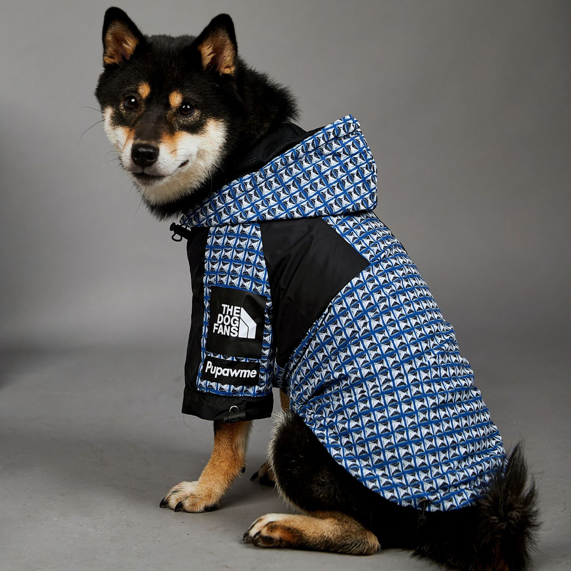 KFX-4262461 Windproof and Rainproof Dog Raincoat Shell Jacket in Black, Blue, and Red Rivet - Available in Sizes Small to 5XL