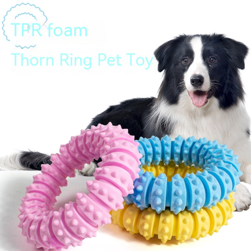 KFX-4263485 Pet Foam Anti-Bite Molar Chew Ring Toy – Fun for Dogs and Cats in Blue, Pink, and Yellow