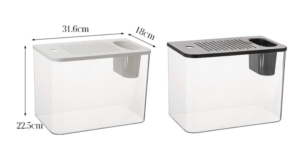 KFX-4264125 Mini Ecological Betta Fish Tank with Cover - Black or White, Medium Size (32*18.5*23 cm)