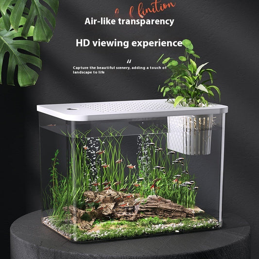 KFX-4264125 Mini Ecological Betta Fish Tank with Cover - Black or White, Medium Size (32*18.5*23 cm)
