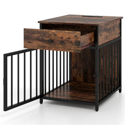 KFX-4264509 2-in-1 Dog Crate End Table with Charging Station for Small Dogs Under 25 Lbs, Chew-Resistant Metal Tube Design