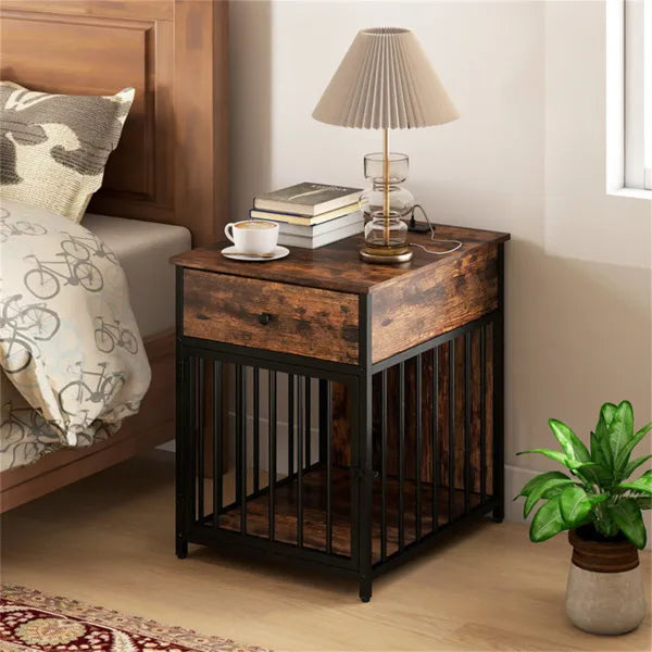 KFX-4264509 2-in-1 Dog Crate End Table with Charging Station for Small Dogs Under 25 Lbs, Chew-Resistant Metal Tube Design