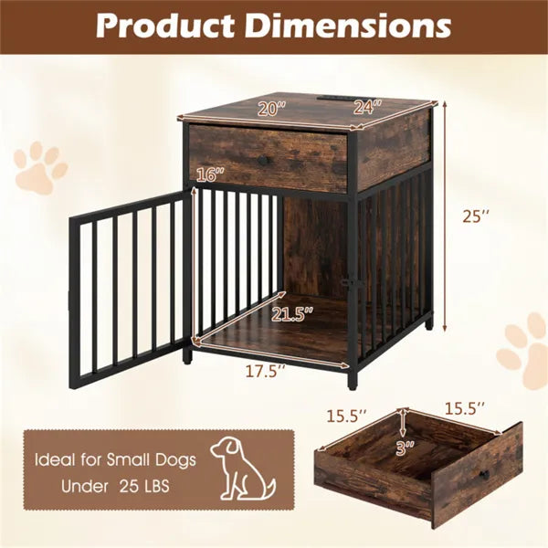 KFX-4264509 2-in-1 Dog Crate End Table with Charging Station for Small Dogs Under 25 Lbs, Chew-Resistant Metal Tube Design