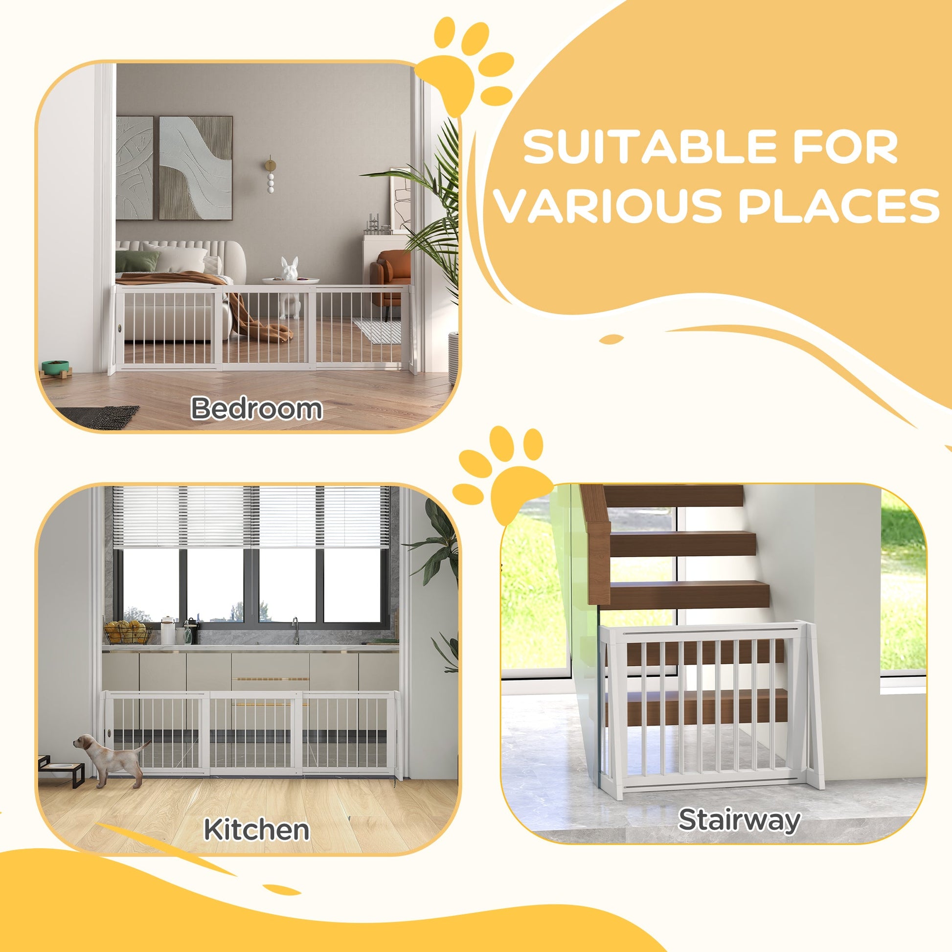 KFX-4266301 Freestanding Wooden Pet Gate with Adjustable Width and Non-Slip Mats for Indoor Use