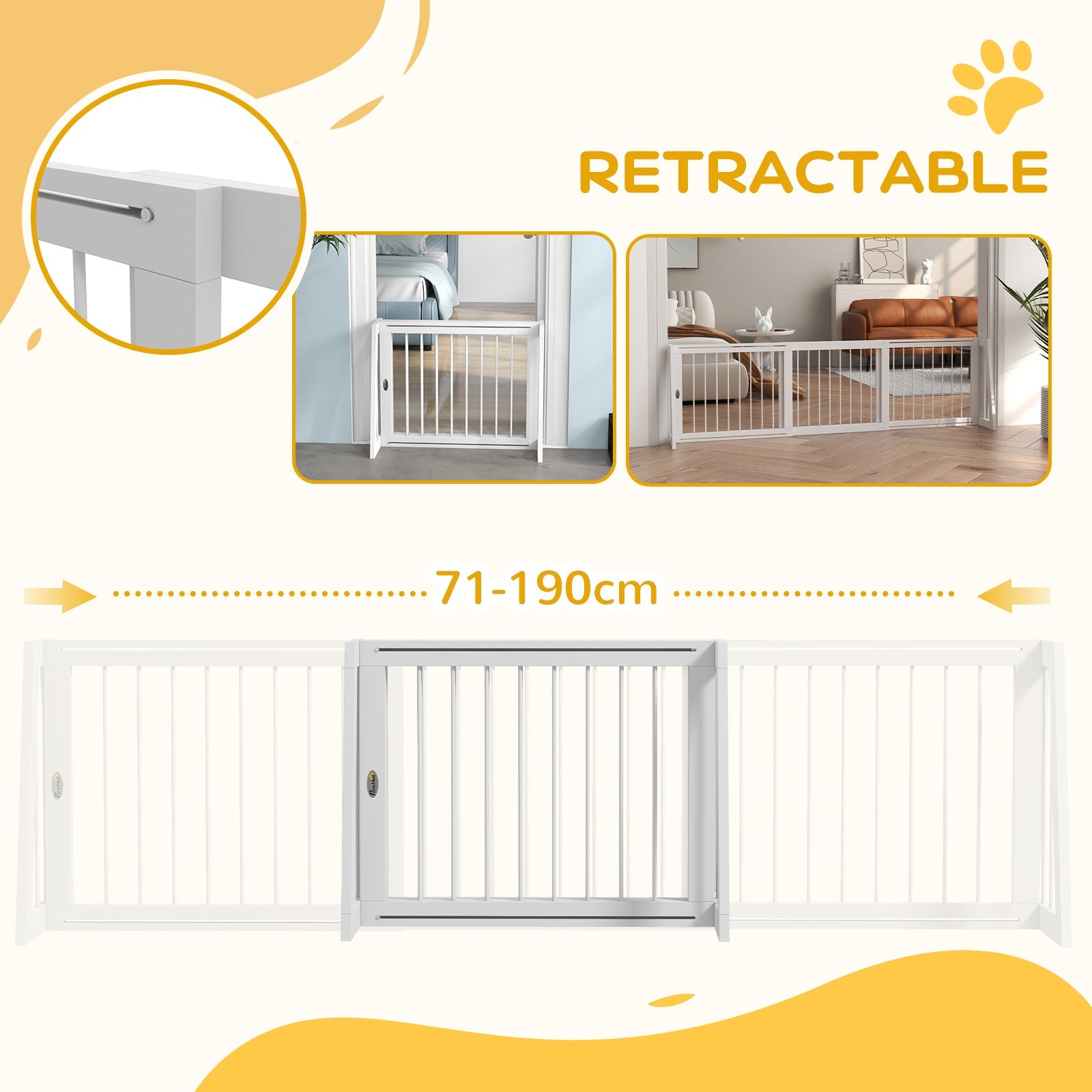 KFX-4266301 Freestanding Wooden Pet Gate with Adjustable Width and Non-Slip Mats for Indoor Use