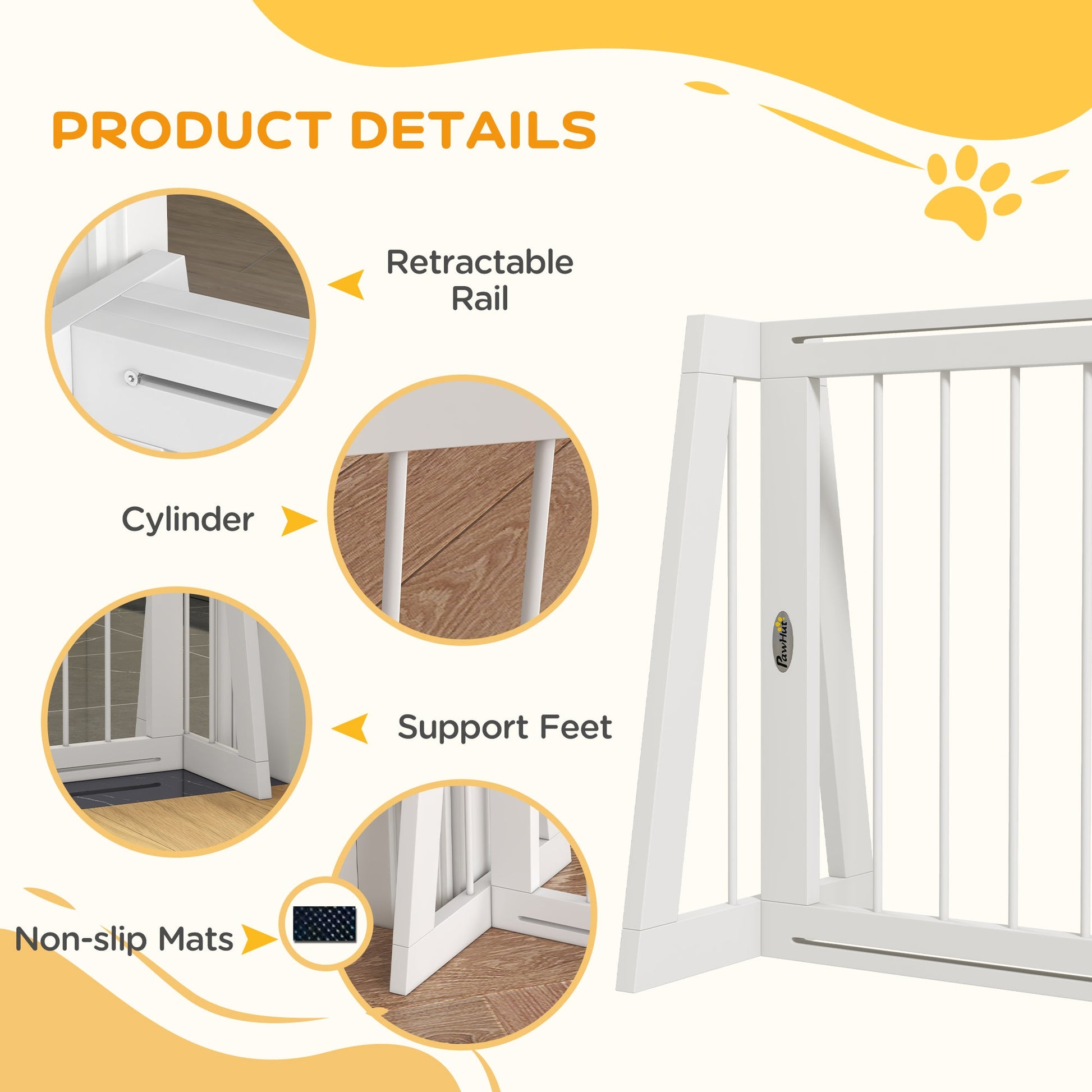 KFX-4266301 Freestanding Wooden Pet Gate with Adjustable Width and Non-Slip Mats for Indoor Use