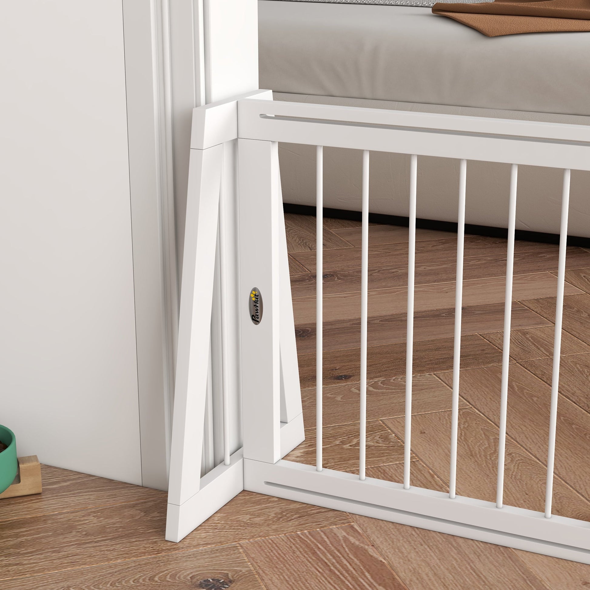 KFX-4266301 Freestanding Wooden Pet Gate with Adjustable Width and Non-Slip Mats for Indoor Use
