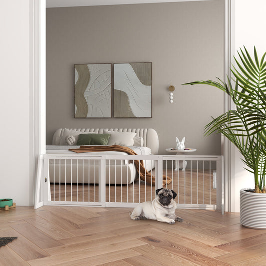 KFX-4266301 Freestanding Wooden Pet Gate with Adjustable Width and Non-Slip Mats for Indoor Use