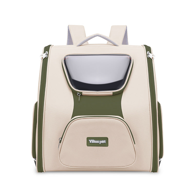 KFX-4267069 Large Capacity Cat Trolley Bag in Khaki and Green - Medium Hard Nylon Pet Backpack