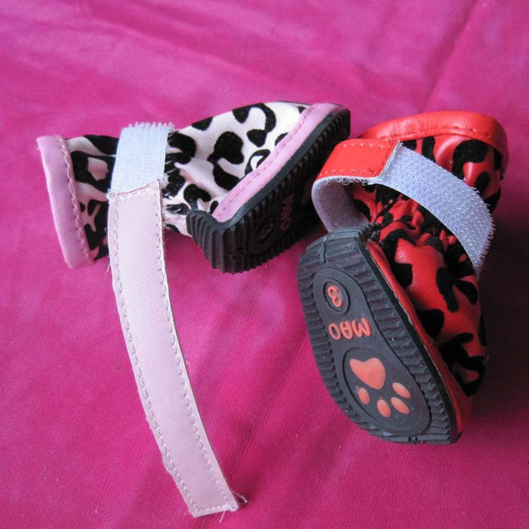 KFX-4267453 Leopard Print PU Pet Shoes in Gold, Red, and Pink - Various Sizes Available
