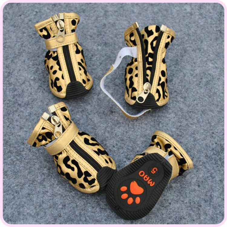 KFX-4267453 Leopard Print PU Pet Shoes in Gold, Red, and Pink - Various Sizes Available