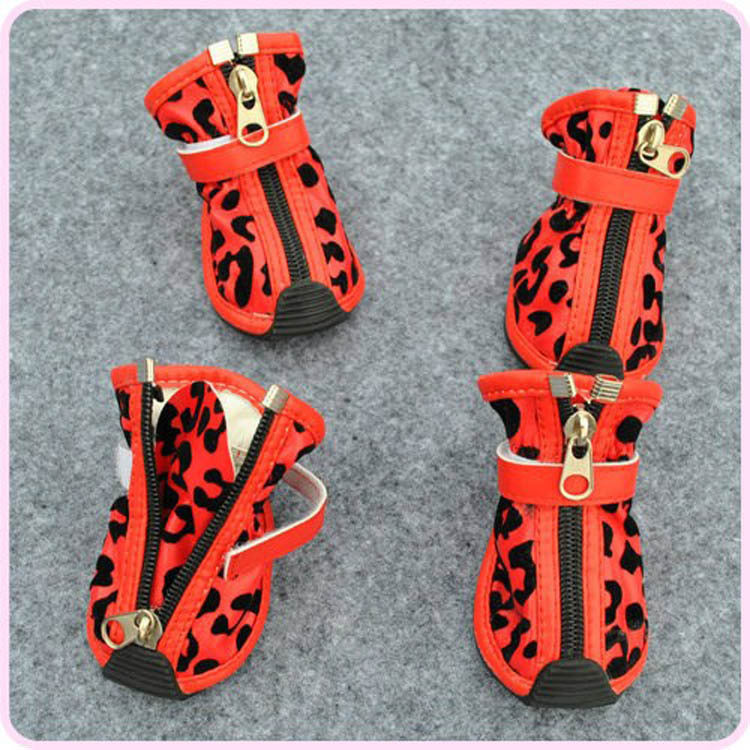 KFX-4267453 Leopard Print PU Pet Shoes in Gold, Red, and Pink - Various Sizes Available