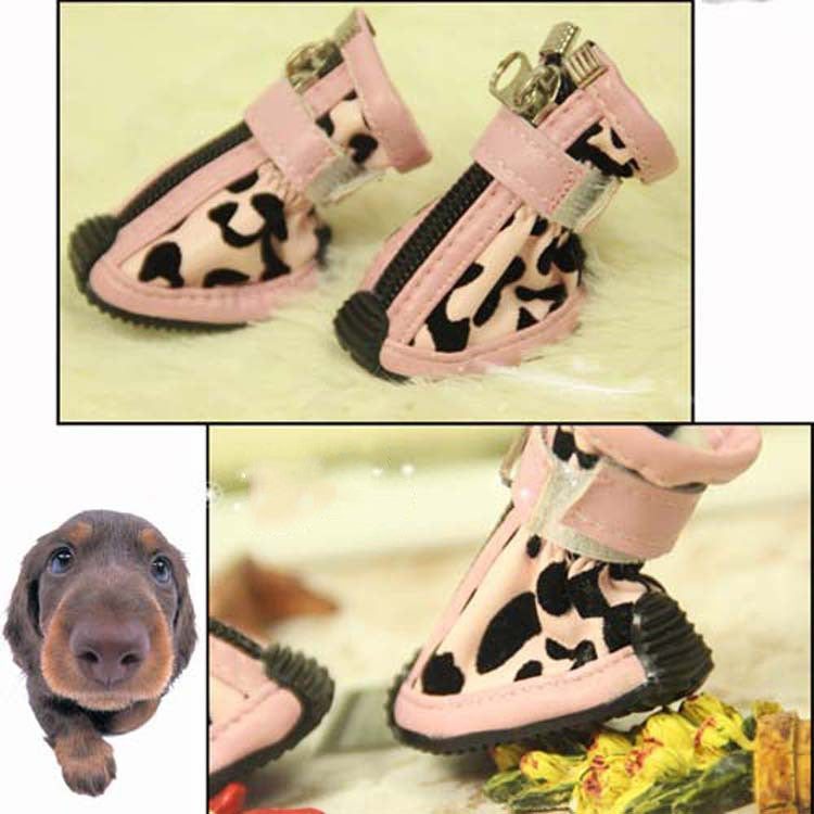 KFX-4267453 Leopard Print PU Pet Shoes in Gold, Red, and Pink - Various Sizes Available