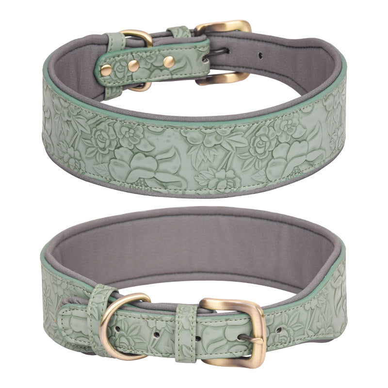 KFX-4272573 Embossed Leather Dog Collar with Soft Cotton Lining - Available in Multiple Colors