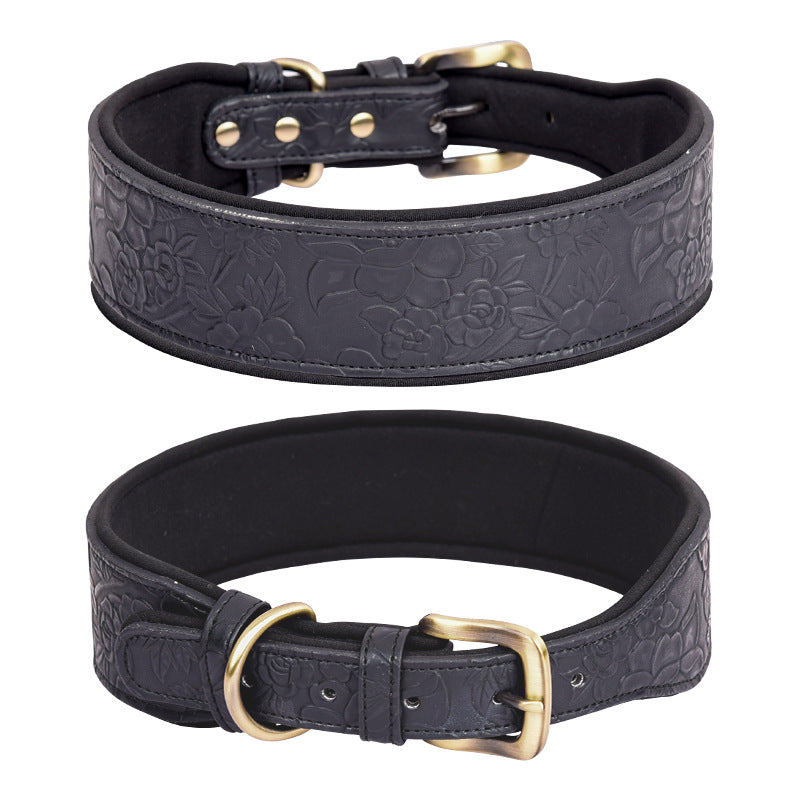 KFX-4272573 Embossed Leather Dog Collar with Soft Cotton Lining - Available in Multiple Colors