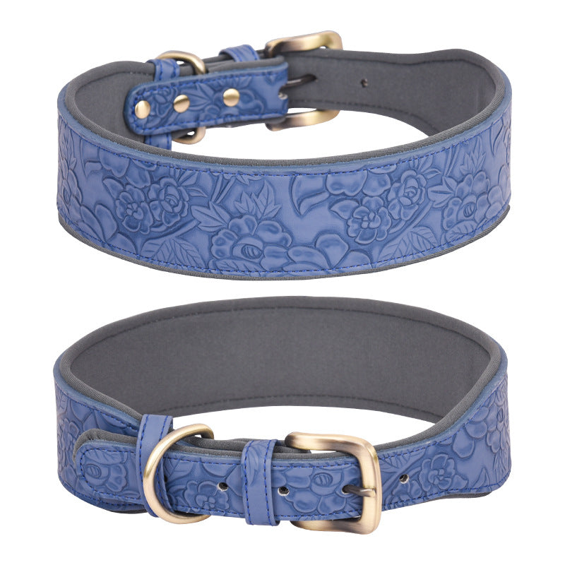 KFX-4272573 Embossed Leather Dog Collar with Soft Cotton Lining - Available in Multiple Colors