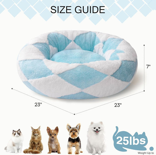 KFX-4275005 Cozy Round Plush Pet Bed for Cats and Small Dogs - 23 Inch Washable Design with Non-Slip Bottom