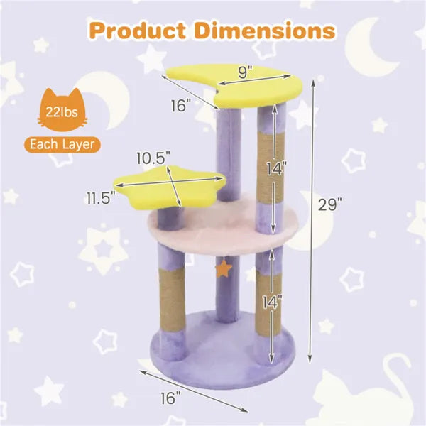 KFX-4276029 29-Inch Purple Cat Tree with 4 Levels and Jute Scratching Posts, Designed for Kittens and Cats
