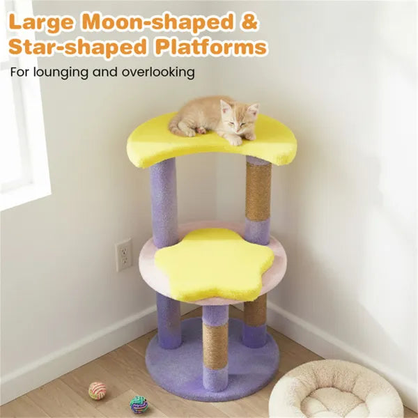 KFX-4276029 29-Inch Purple Cat Tree with 4 Levels and Jute Scratching Posts, Designed for Kittens and Cats