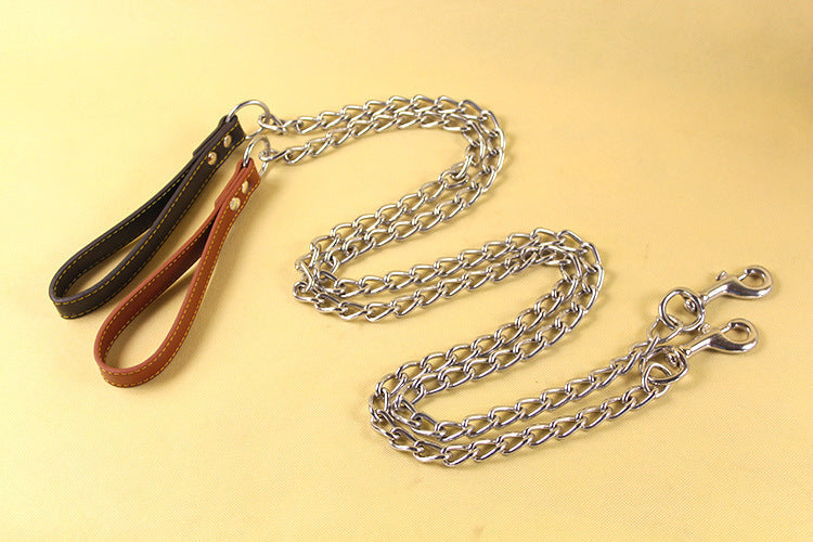 KFX-4276157 Durable Iron Chain Dog Traction Strap with PU Handle - 1.2m Length, Anti-Bite Design