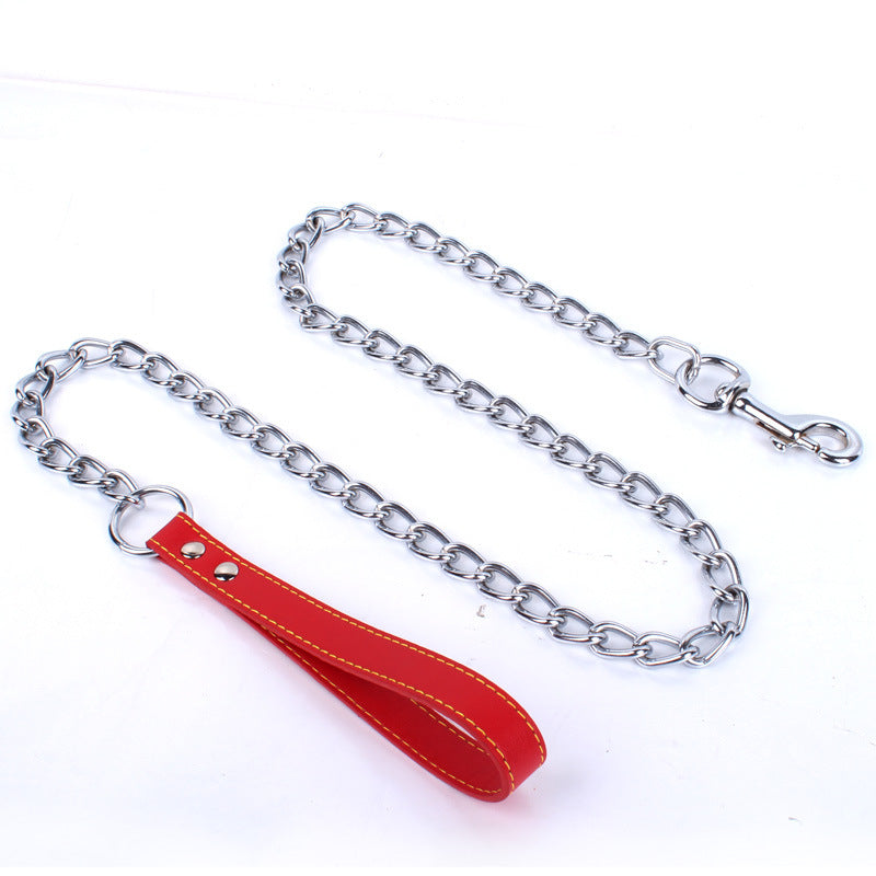 KFX-4276157 Durable Iron Chain Dog Traction Strap with PU Handle - 1.2m Length, Anti-Bite Design