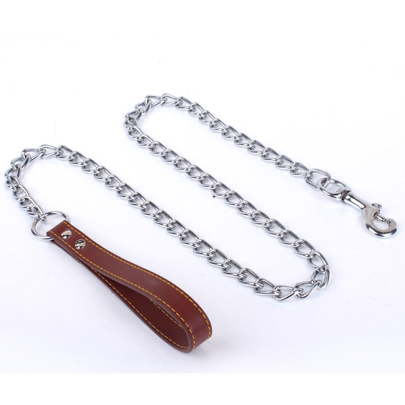 KFX-4276157 Durable Iron Chain Dog Traction Strap with PU Handle - 1.2m Length, Anti-Bite Design