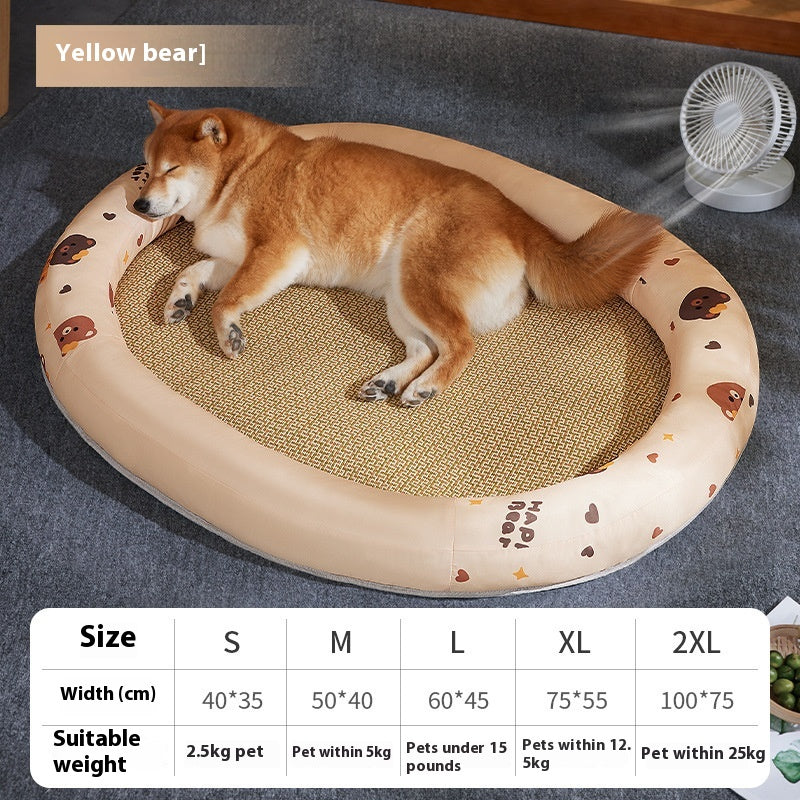 KFX-4276413 Cooling Pet Mat - Ice Silk Fabric Oval Shape in Green Plaid, Orange Rabbit Radish, Yellow Bear Styles