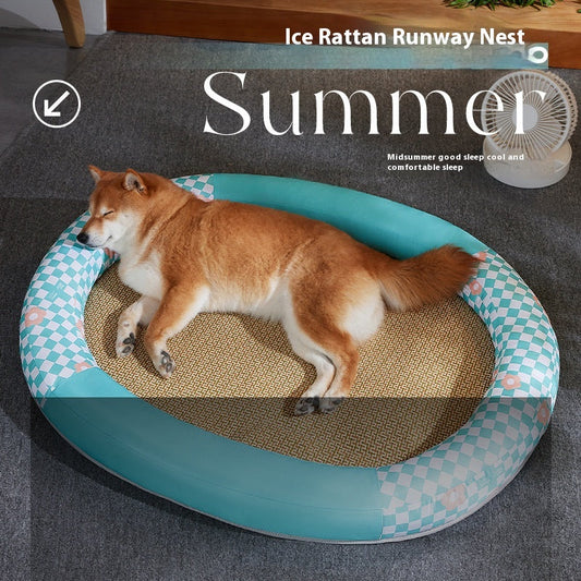KFX-4276413 Cooling Pet Mat - Ice Silk Fabric Oval Shape in Green Plaid, Orange Rabbit Radish, Yellow Bear Styles