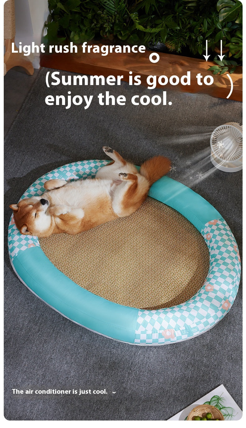 KFX-4276413 Cooling Pet Mat - Ice Silk Fabric Oval Shape in Green Plaid, Orange Rabbit Radish, Yellow Bear Styles